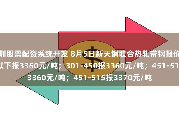深圳股票配资系统开发 8月5日新天钢联合热轧带钢报价盘中涨10：300以下报3360元/吨；301-450报3360元/吨；451-515报3370元/吨